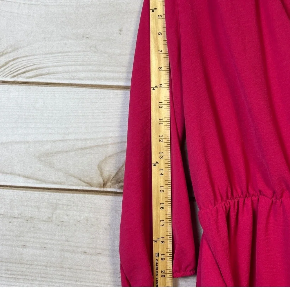 fraiche by j Womens Wrap Dress Pink V Neck Long Sleeve‎ Tie Waist ALine Size M